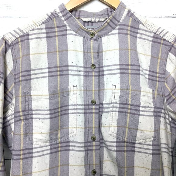 Carhartt Women's Purple and Ivory Plaid Shirt Button Front 3/4 Sleeves Medium - Picture 8 of 10